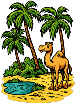 Kamele an einer Oase in Comic-Art